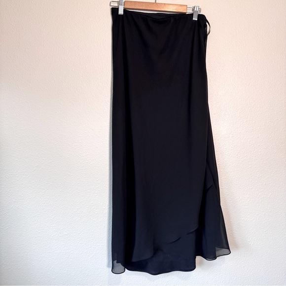 Alex Evenings Black Chiffon Maxi Skirt Womens L Ruffled Formal Whimsigoth Witchy - Picture 1 of 9